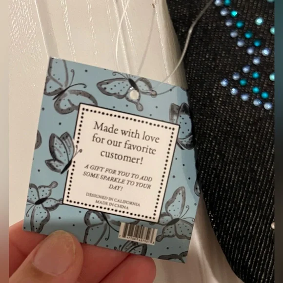 BRIGHTON VIP Sparkle Butterfly Bag Denim Crossbody Stripe Strap NWT - Picture 7 of 12